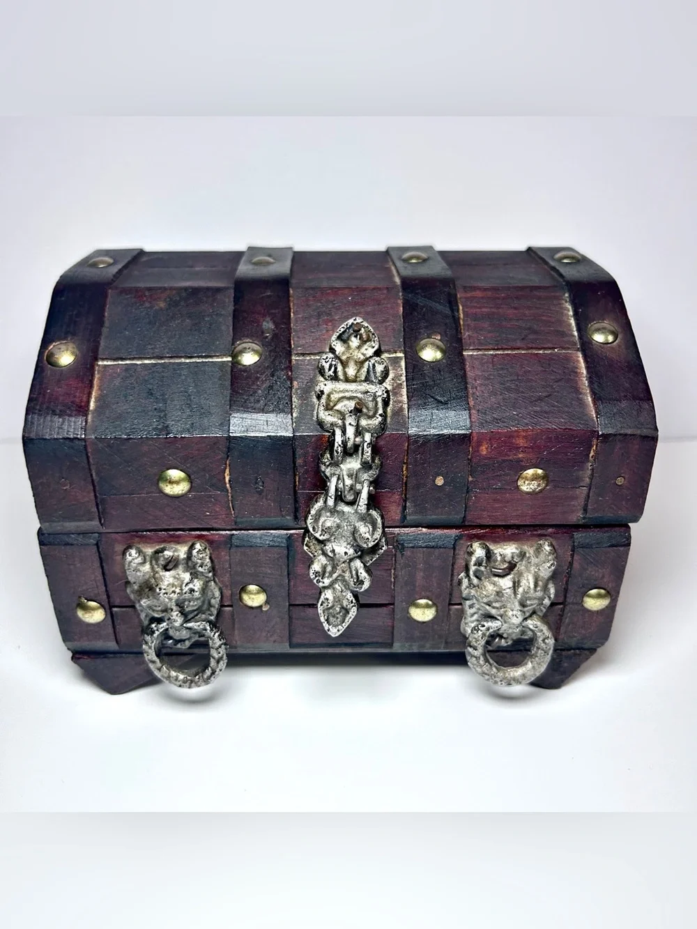 Vintage Gothic Style Wooden Treasure Chest Jewelry Box.